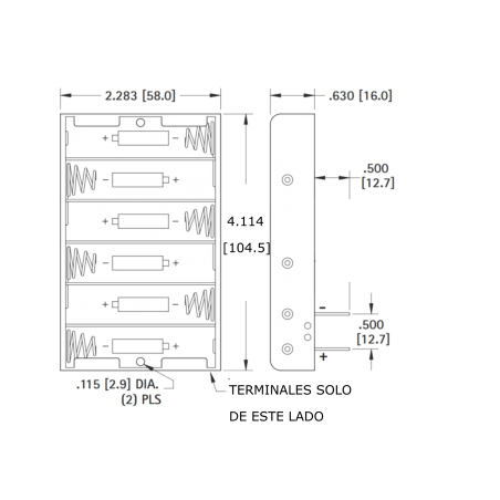 Portapilas Mod: PP-B6xAA Base para 6 piezas AA Sin Plug